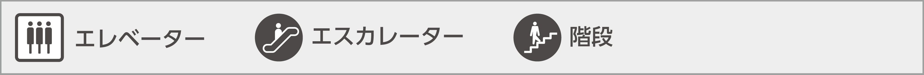 エレベーター、エスカレーター、階段、コインロッカー、男性用トイレ、女性用トイレ、多目的トイレ