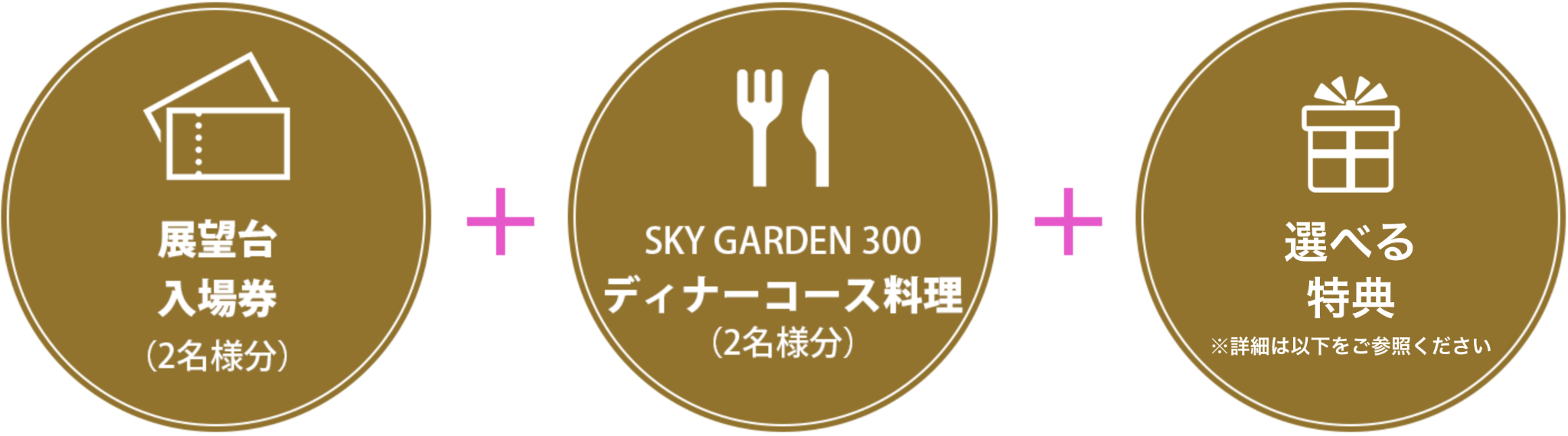 展望台入場券（2名様分）SKY GARDEN 300ディナーコース料理（2名様分）
								（1枚）