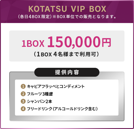 KOTATSU VIP BOX（各日4BOX限定）※BOX単位での販売となります。